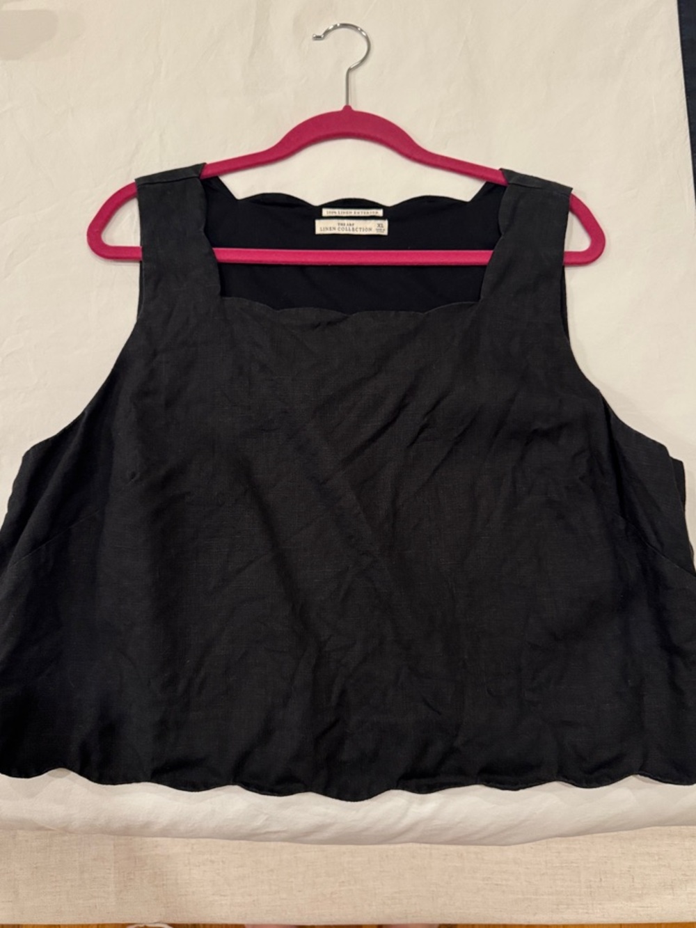 Abercrombie & Fitch Black Linen Square-Neck Scalloped Tank